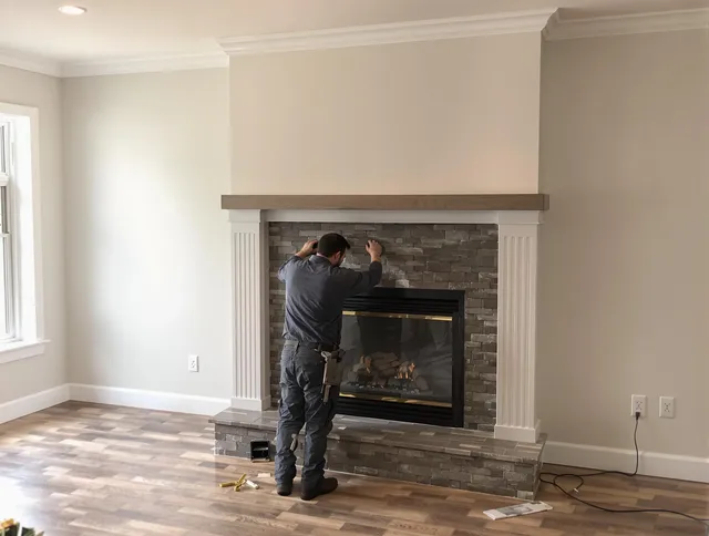 Buckeye Chimney Sweep finishing a custom fireplace install in Buckeye, AZ